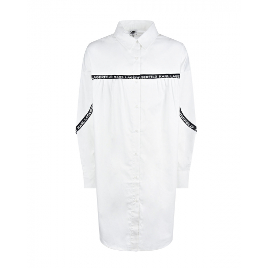 Белое платье-рубашка с контрастной вставкой Karl Lagerfeld kids | Фото 1