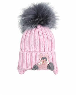 Розовая шапка с меховым помпоном и аппликацией &quot;заяц&quot; Joli Bebe Розовый, арт. B5154H | Фото 1