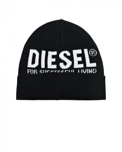 Черная шапка с белым логотипом Diesel | Фото 1