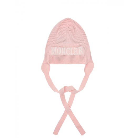 Розовая шапка из шерсти на завязках Moncler | Фото 1