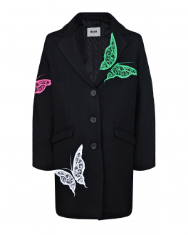 Черное пальто с аппликациями &quot;бабочки&quot; MSGM Черный, арт. MS027758 110 NERO | Фото 1