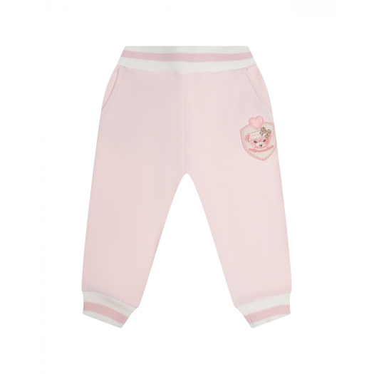 Розовые спортивные брюки с нашивкой &quot;медвежонок&quot; Monnalisa | Фото 1