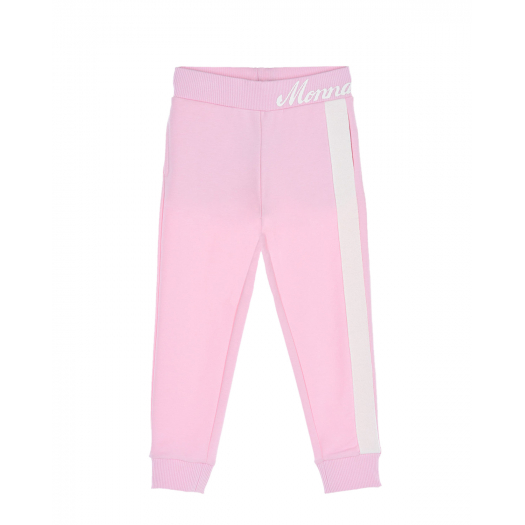 Розовые спортивные брюки с белыми лампасами Monnalisa | Фото 1