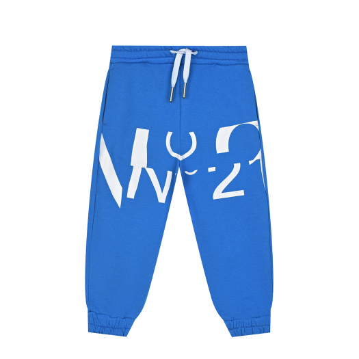 Синие спортивные брюки с белым лого No. 21 | Фото 1