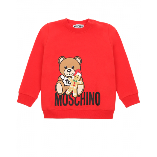 Красный свитшот с принтом &quot;медвежонок с печеньем&quot; Moschino | Фото 1