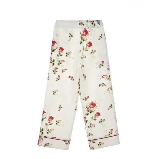 Белые брюки с принтом &quot;розы&quot; Monnalisa | Фото 1