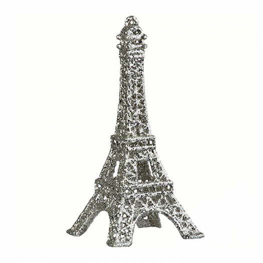 Подвеска Эйфелева башня серебряная, искристая 6,5х15 см Holiday Classics | Фото 1