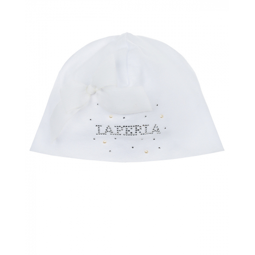 Белая шапка со стразами и бантом La Perla | Фото 1