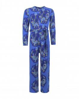 Синий комбинезон с цветочным принтом Mini Rodini Синий, арт. 22240106 45 | Фото 1