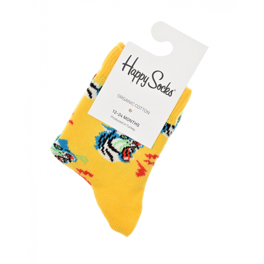 Желтые носки с принтом &quot;тигры&quot; Happy Socks | Фото 1