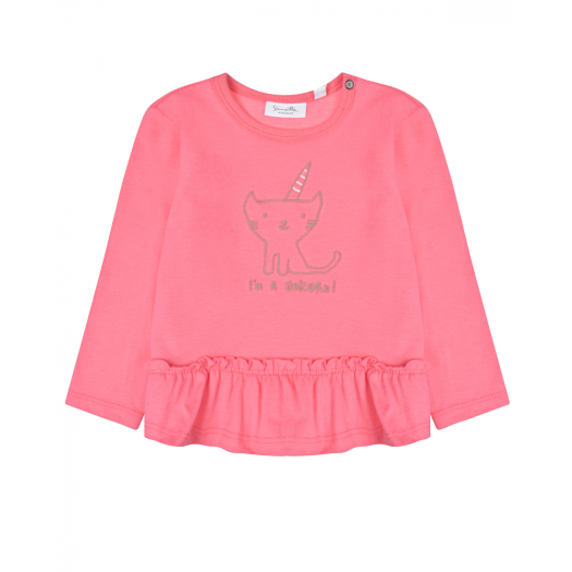 Розовая толстовка с вышивкой &quot;кот-единорог&quot; Sanetta Kidswear | Фото 1