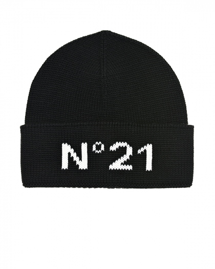 Черная шапка с логотипом из смесовой шерсти No. 21 | Фото 1