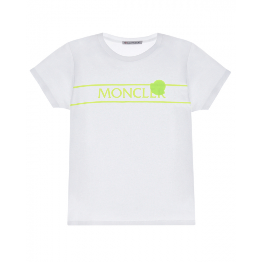 Белая футболка с салатовым логотипом Moncler | Фото 1