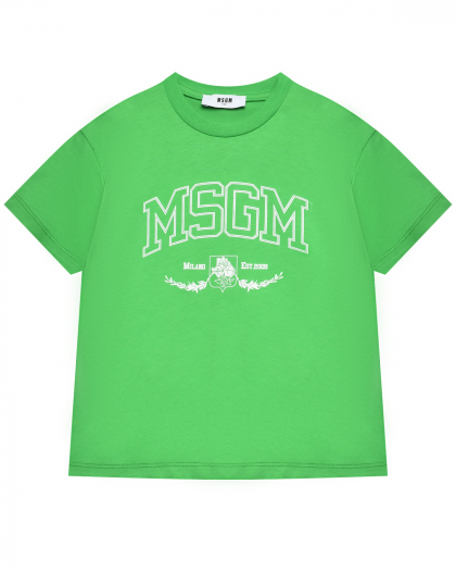 Футболка с логотипом, зеленая MSGM | Фото 1