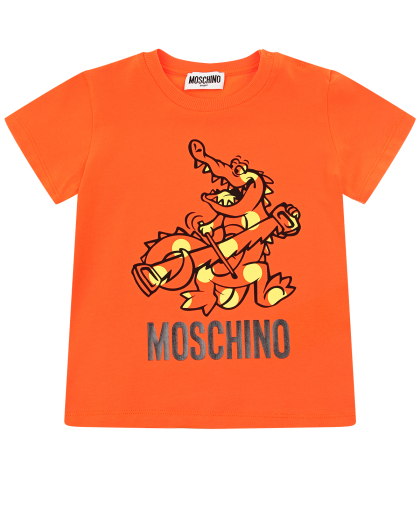 Оранжевая футболка с принтом &quot;крокодил&quot; Moschino | Фото 1
