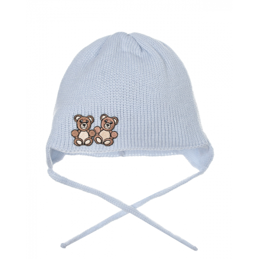 Голубая шапка с вышивкой &quot;медвежата&quot; Joli Bebe | Фото 1