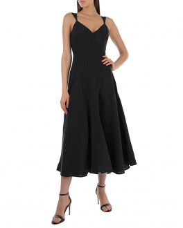 Приталенное черное платье 120% Lino Черный, арт. V0W49CP000F753000 V065 | Фото 2