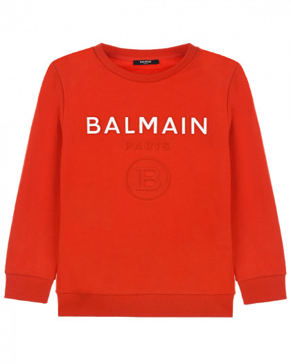 Красный свитшот с белым логотипом Balmain | Фото 1