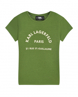 Зеленая футболка с белым логотипом Karl Lagerfeld kids Зеленый, арт. Z15351 625 | Фото 1