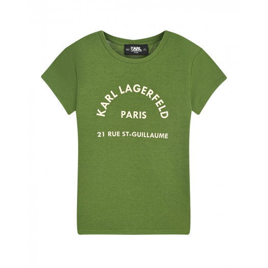 Зеленая футболка с белым логотипом Karl Lagerfeld kids | Фото 1