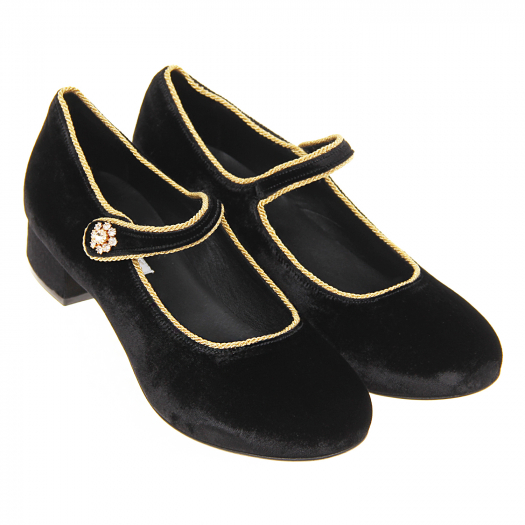 Черные бархатные туфли с золотым кантом Dolce&Gabbana | Фото 1