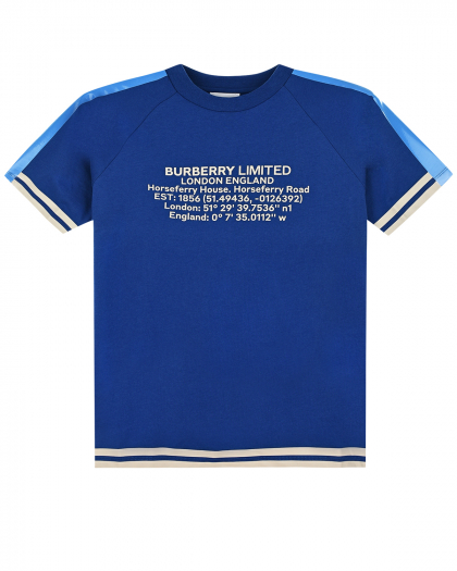 Синяя футболка с рукавами реглан Burberry | Фото 1