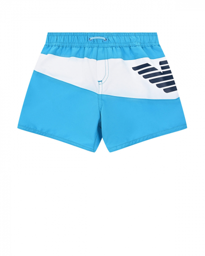 Голубые шорты для купания с логотипом Emporio Armani | Фото 1
