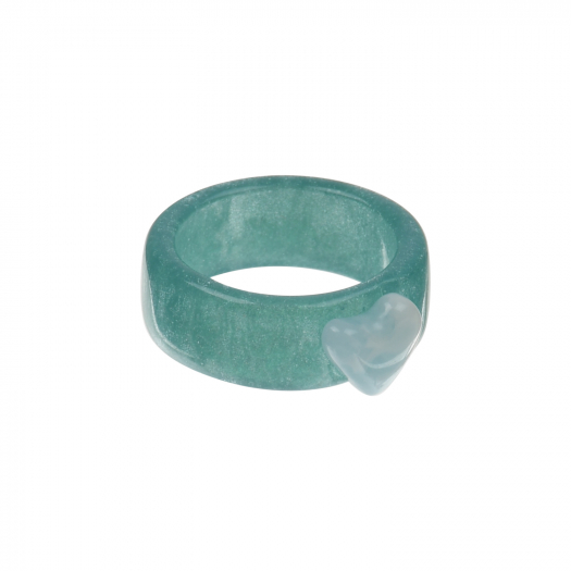 Кольцо с голубым сердечком, зеленое Tais | Фото 1