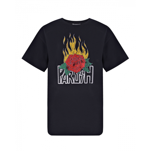 Черная футболка с вышитым логотипом Parosh | Фото 1