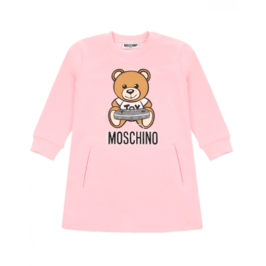 Розовое платье с принтом &quot;медвежонок с джойстиком&quot; Moschino | Фото 1