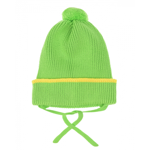 Зеленая шапка с помпоном и завязками Chobi | Фото 1