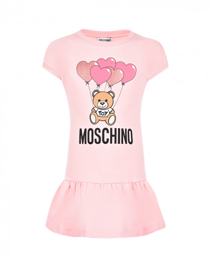 Розовое платье с принтом &quot;Медвежонок&quot; Moschino | Фото 1