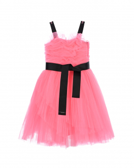 Розовое платье с черным поясом TWINSET Розовый, арт. 221GJ2Q46 6650 SHOCK PINK | Фото 1