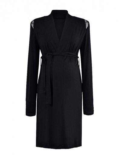 Черный халат с кружевными вставками Cache Coeur | Фото 1
