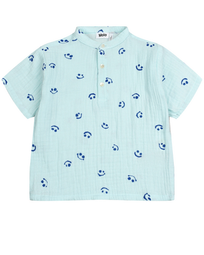 Рубашка с принтом &quot;смайлы&quot;, голубая Molo | Фото 1