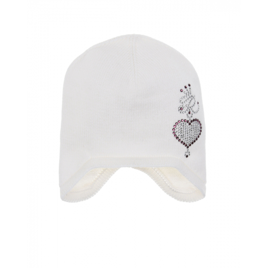 Белая шапка с декором из стразов в форме сердечка Regina | Фото 1