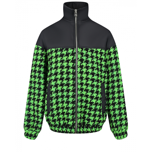 Твидовая куртка в черно-зеленую гусиную лапку MSGM | Фото 1