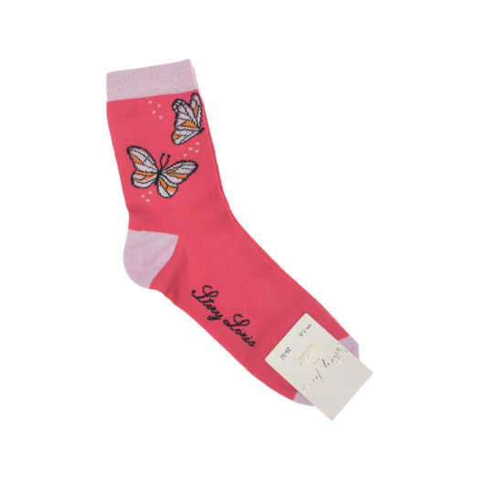 Носки цвета фуксии с принтом &quot;бабочки&quot; Story Loris | Фото 1