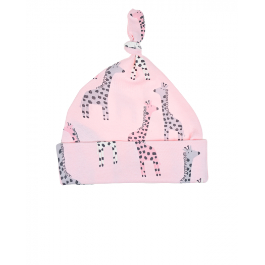 Розовая шапка с принтом &quot;жирафы&quot; Kissy Kissy | Фото 1