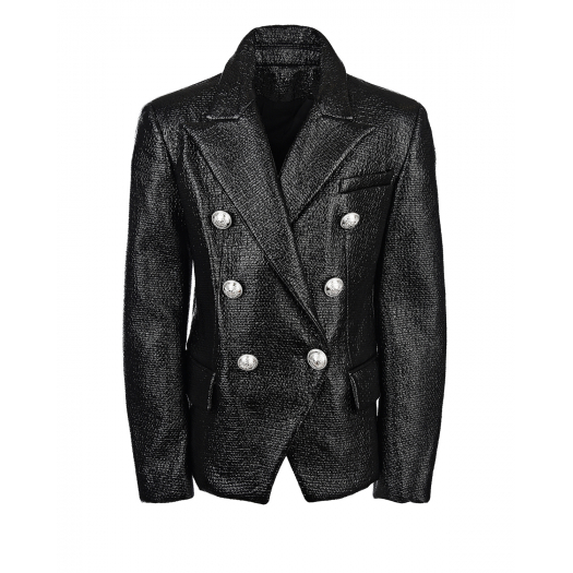 Черный пиджак с серебристыми пуговицами Balmain | Фото 1