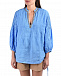 Голубая льняная блуза с V-образным вырезом 120% Lino | Фото 8