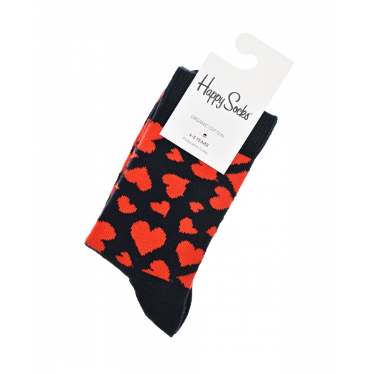 Черные носки с принтом &quot;красные сердца&quot; Happy Socks | Фото 1