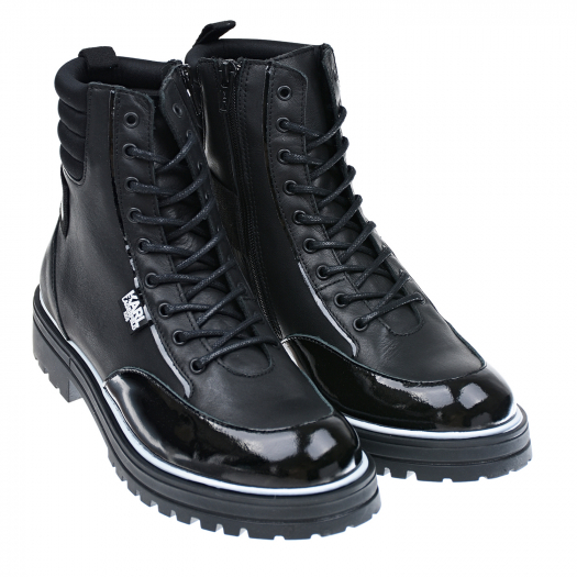 Черные ботинки с логотипом Karl Lagerfeld kids | Фото 1