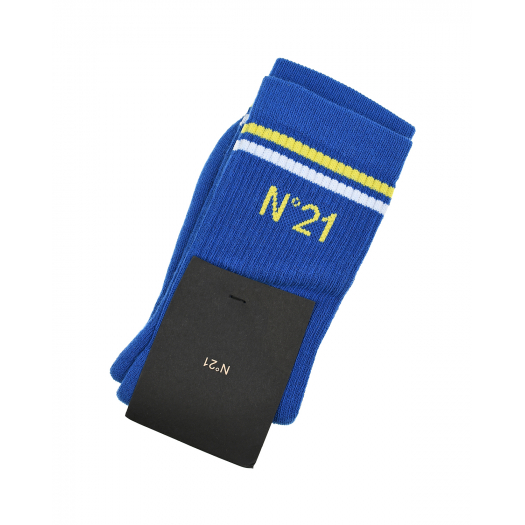 Синие носки с отделкой в полоску No. 21 | Фото 1