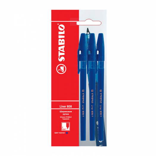 Шариковая ручка LINER 808, синий, 3 шт. Stabilo | Фото 1