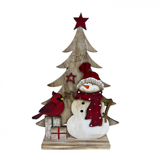 Декор Елочка настольная &quot;Снеговик и красный кардинал&quot; (дерево), 22,5х6х33 см Holiday Classics | Фото 1