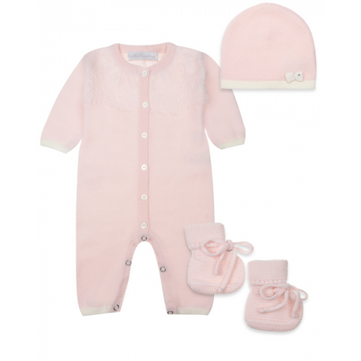 Комплект: комбинезон, шапочка и пинетки, цвет розовый  | Фото 1