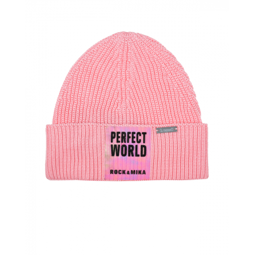 Розовая шапка с патчем &quot;Perfect world&quot; Il Trenino | Фото 1