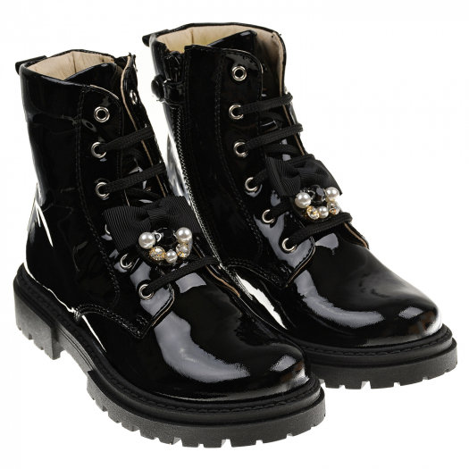 Черные лаковые ботинки с бантами Walkey | Фото 1