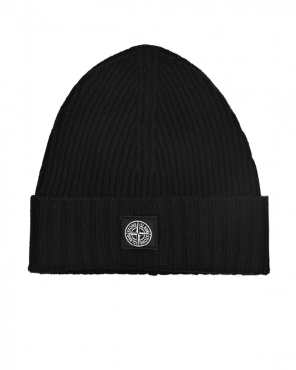 Черная шапка с логотипом на отвороте  | Фото 1